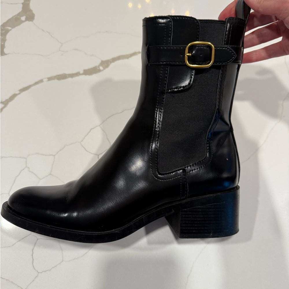 Zara Black Ankle Boots with Gold Buckle